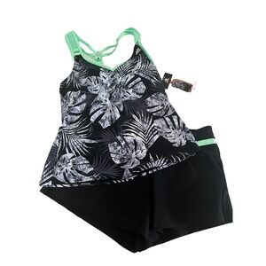 ZeroXposur Ladies Racerback Action Tankini & Swim Short Black Green White‎ New S